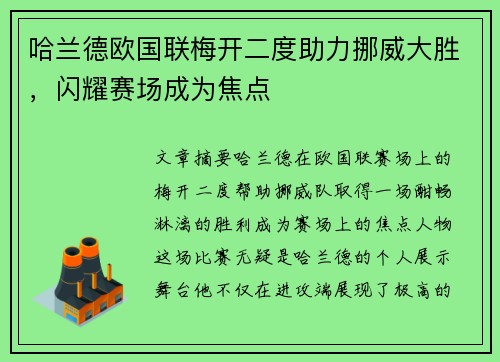 哈兰德欧国联梅开二度助力挪威大胜,闪耀赛场成为焦点 哈兰德欧国联梅开二度助力挪威大胜,闪耀赛场成为焦点